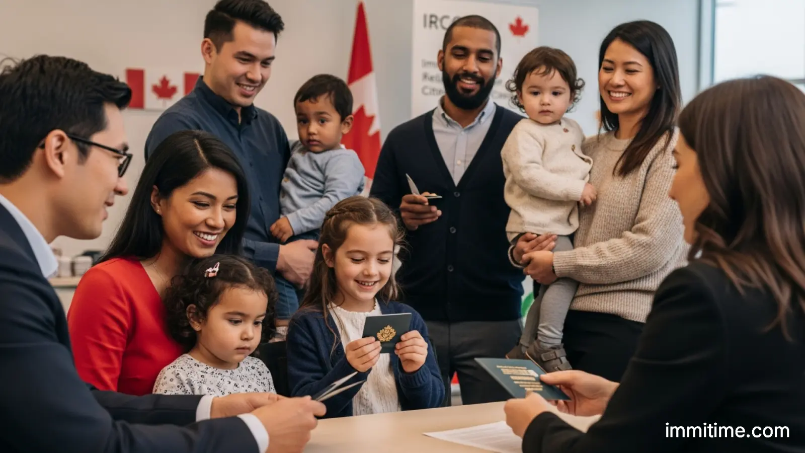 A conceptual image showing a Canadian passport and a digital certificate on a screen, symbolizing the new, streamlined process for adopted citizens.