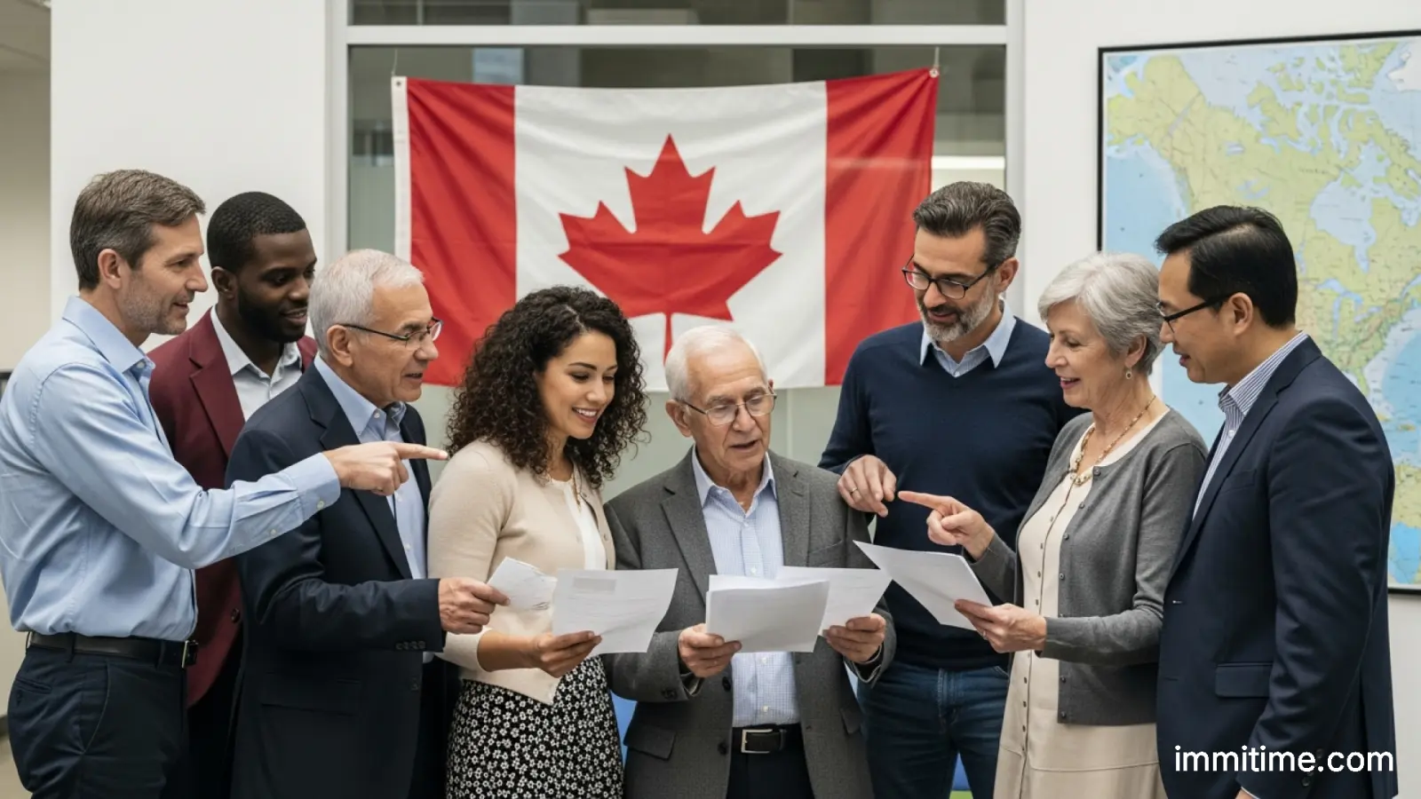 A symbolic image showing a Canadian passport resting on a vintage map with a maple leaf, representing Canadian heritage and ancestry.