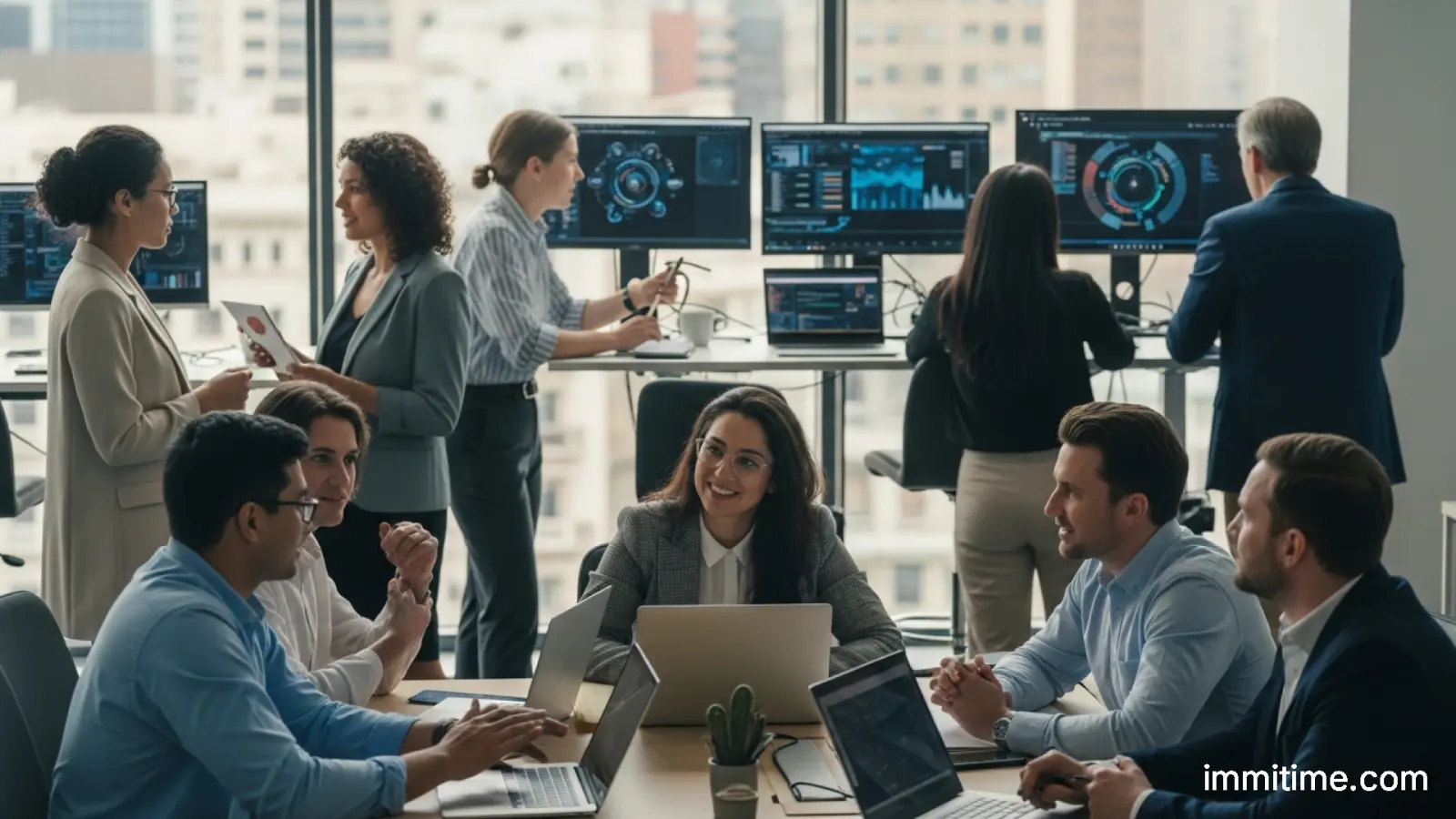 Illustration of rapid digital processing, symbolizing Canada's 20-day work permit acceleration for AI professionals.