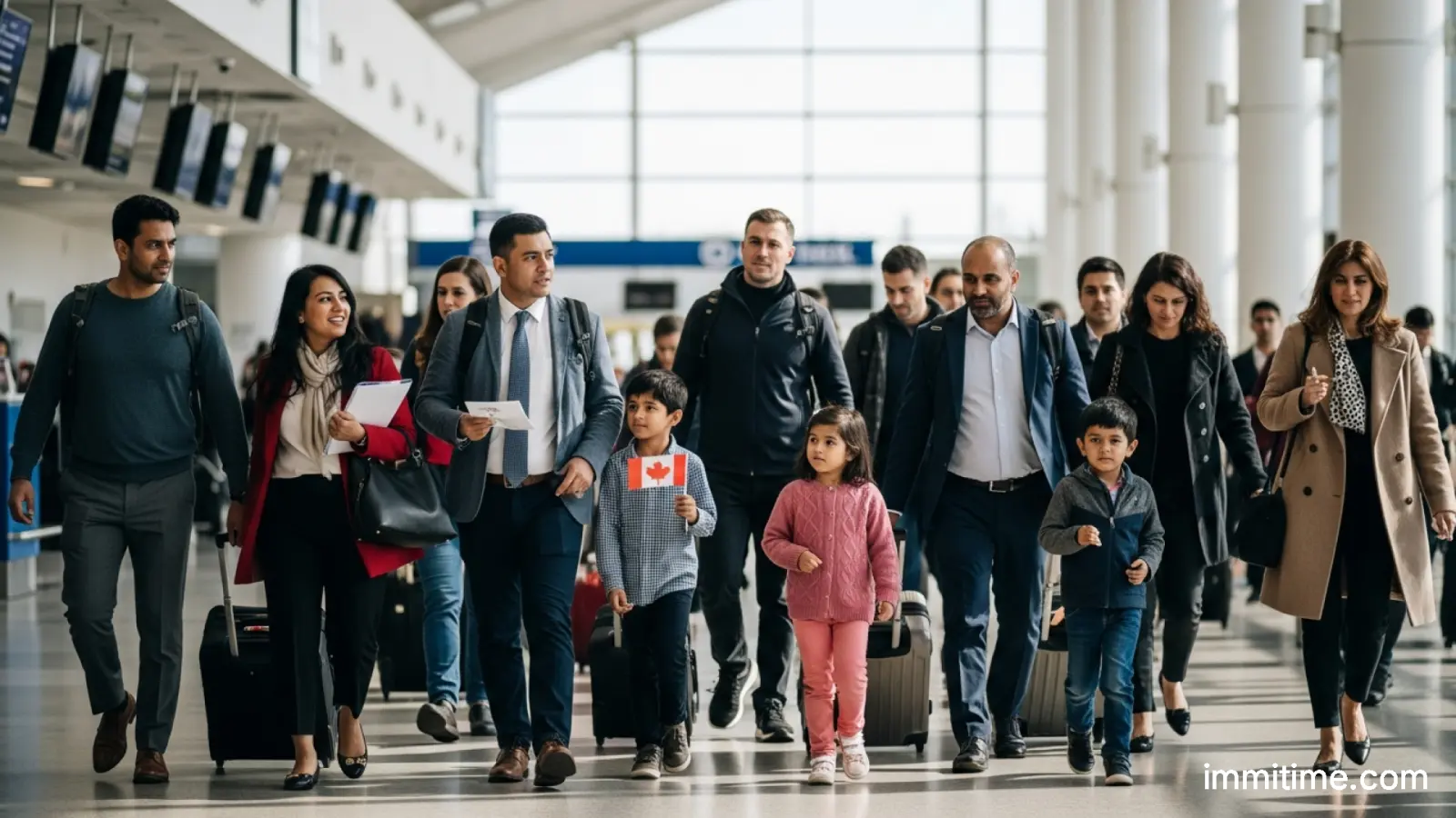 A diverse group of professionals in an office setting, symbolizing the skilled foreign nationals benefiting from Canada's new work permit policies for provincial nominees.
