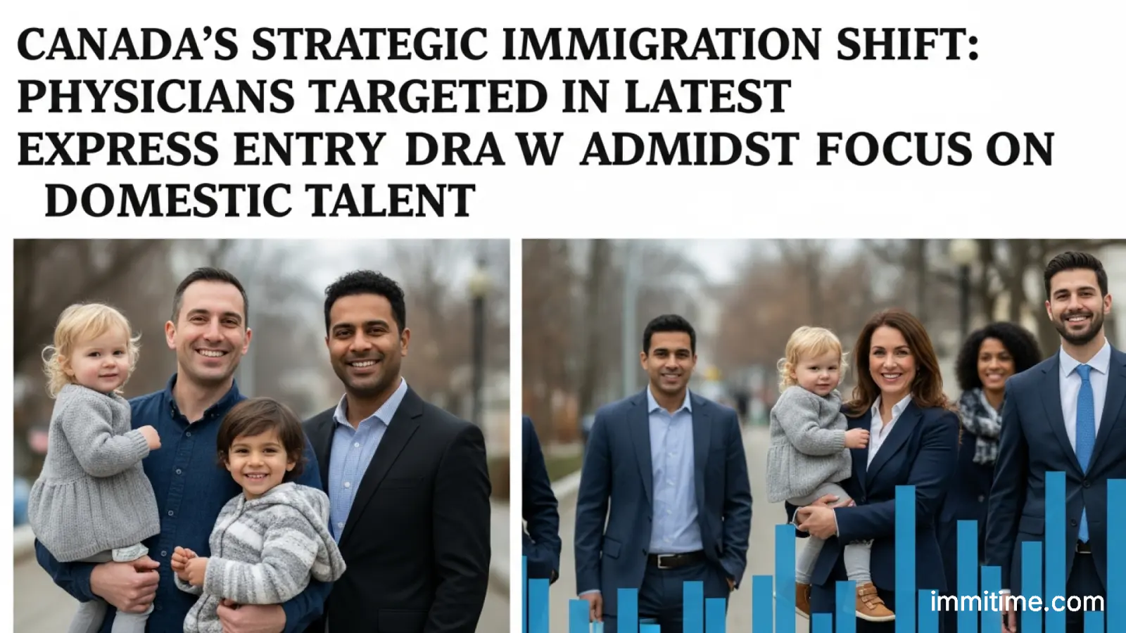 Infographic showing a doctor with a stethoscope, representing the targeted Express Entry draw for physicians with Canadian work experience in 2026.