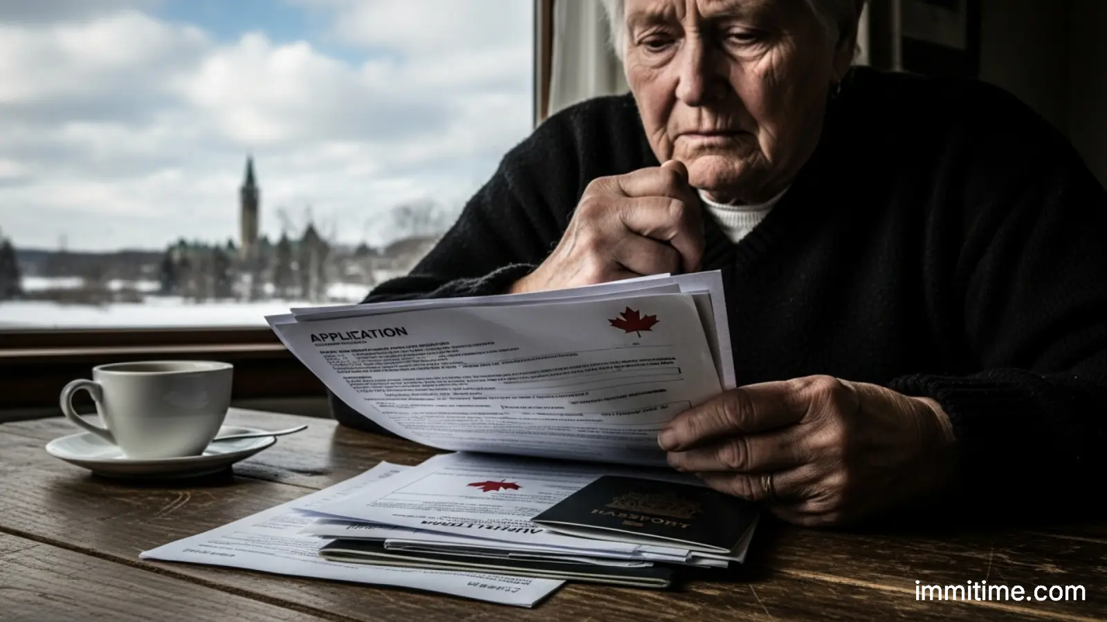 A person at a desk using a calculator and reviewing financial charts and documents, symbolizing income assessment for a visa.