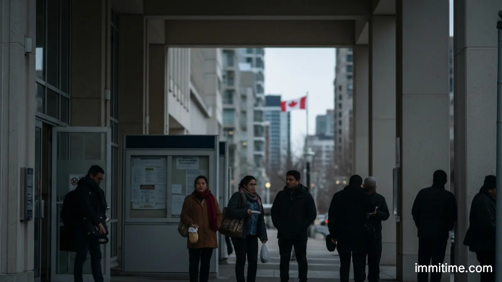 A Canadian immigration officer reviewing documents, representing the streamlined processing of refugee applications.