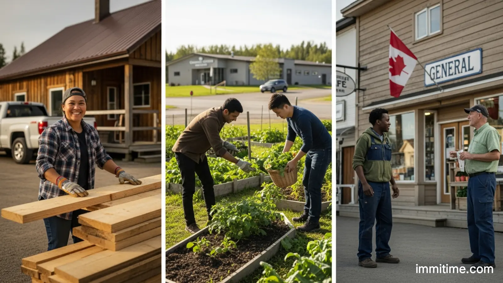 A diverse group of skilled workers in various uniforms, such as a caregiver, a farmer, and a technician, standing together.