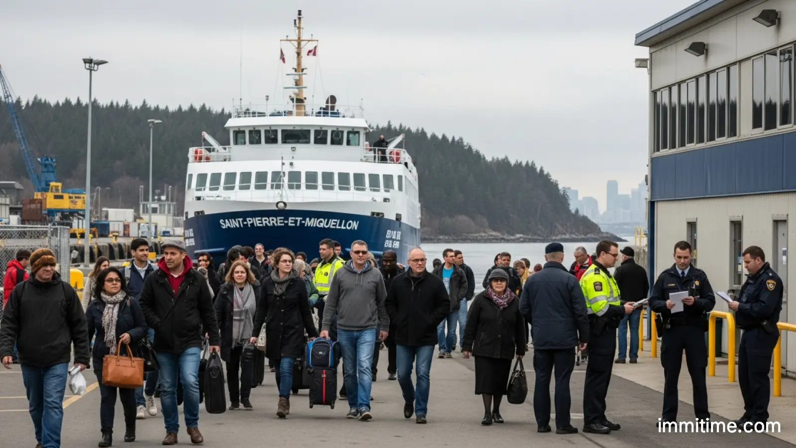 A ferry approaching a Canadian port, representing sea travel and the new eTA requirements for maritime arrivals.